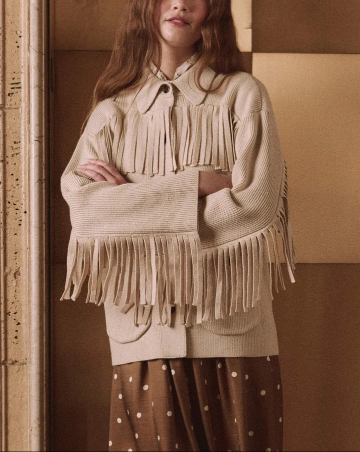 The Western Fringe Sweater Jacket | Natural