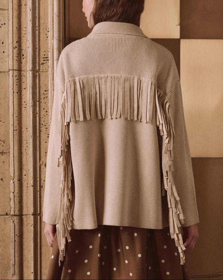 The Western Fringe Sweater Jacket | Natural