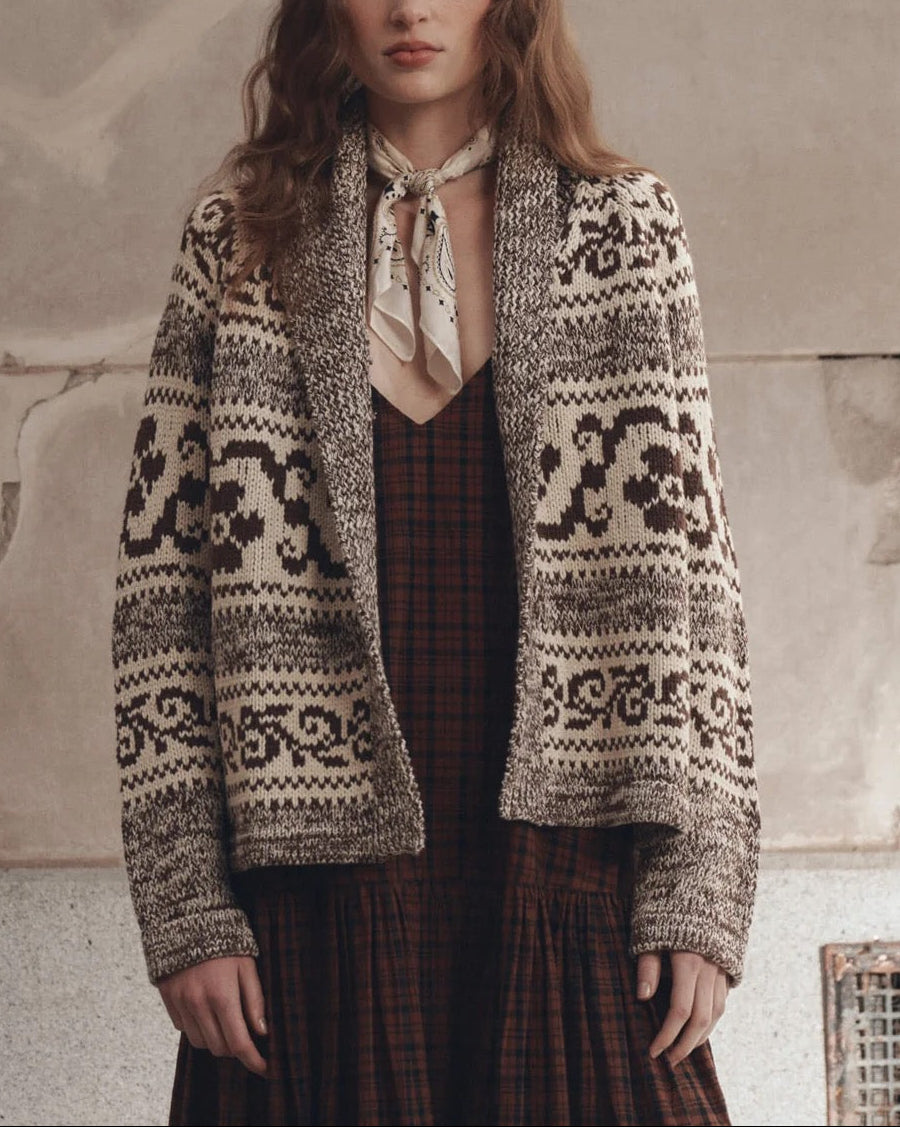 The Nordic Flower Lodge Cardigan | Marled Chestnut