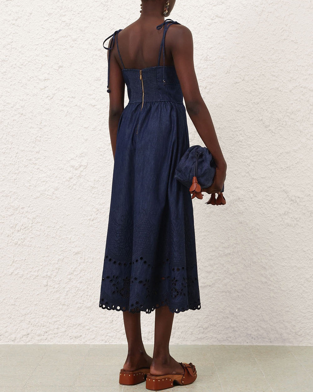 Mahon Broderie Denim Midi | Ink
