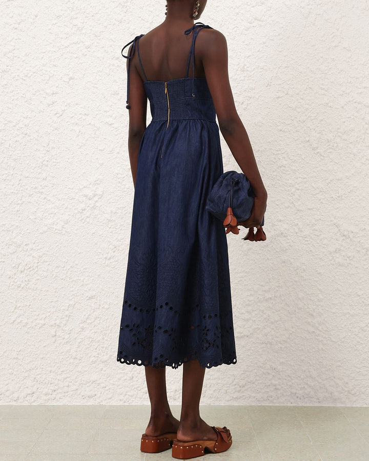 Mahon Broderie Denim Midi | Ink