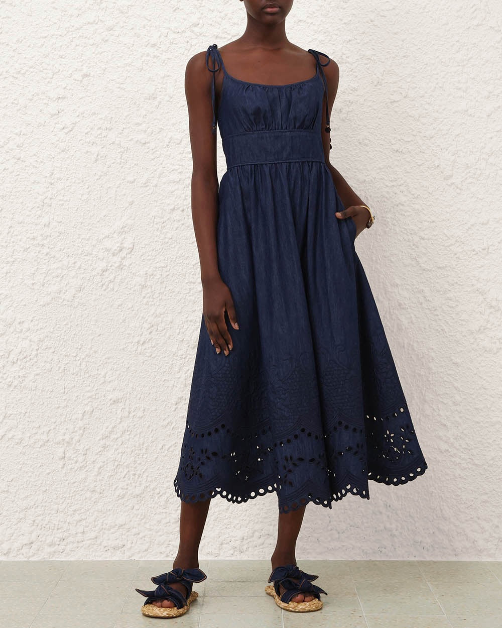 Mahon Broderie Denim Midi | Ink
