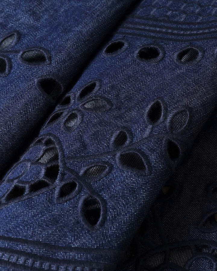 Mahon Broderie Denim Midi | Ink