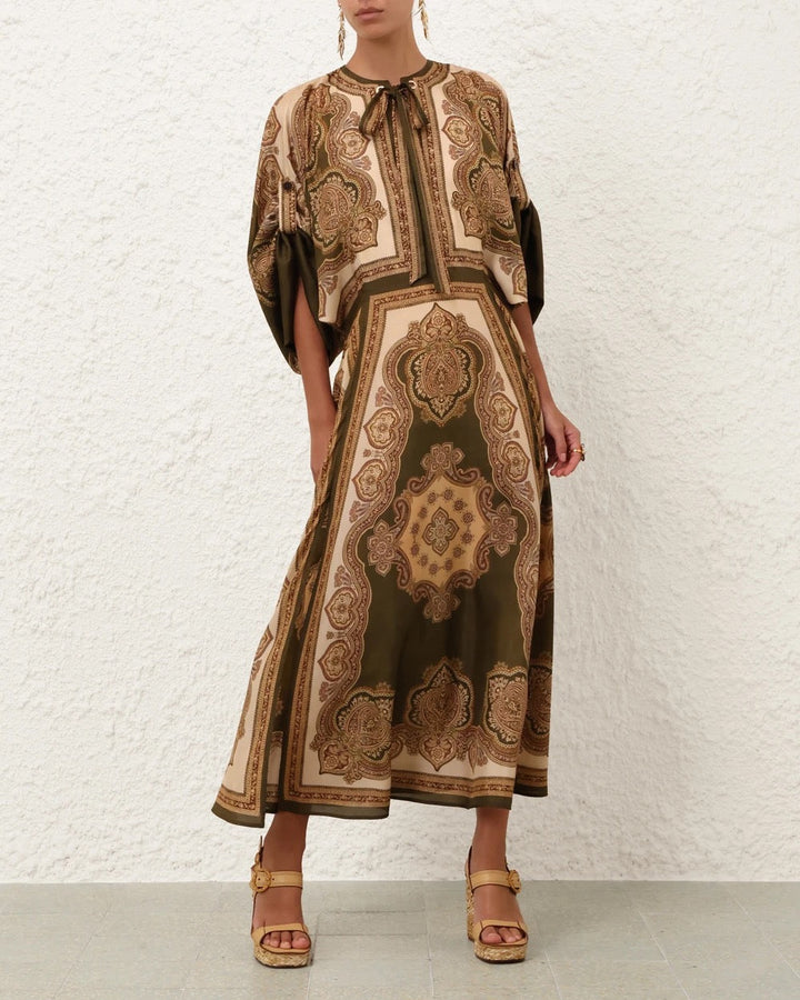 Mahon Tunic Midi Dress | Olive Paisley