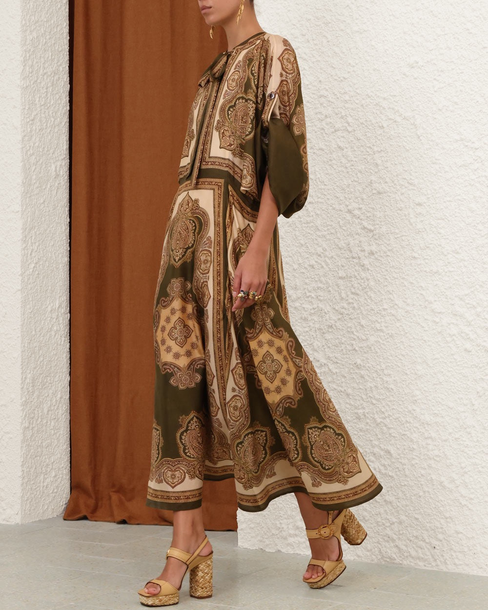 Mahon Tunic Midi Dress | Olive Paisley