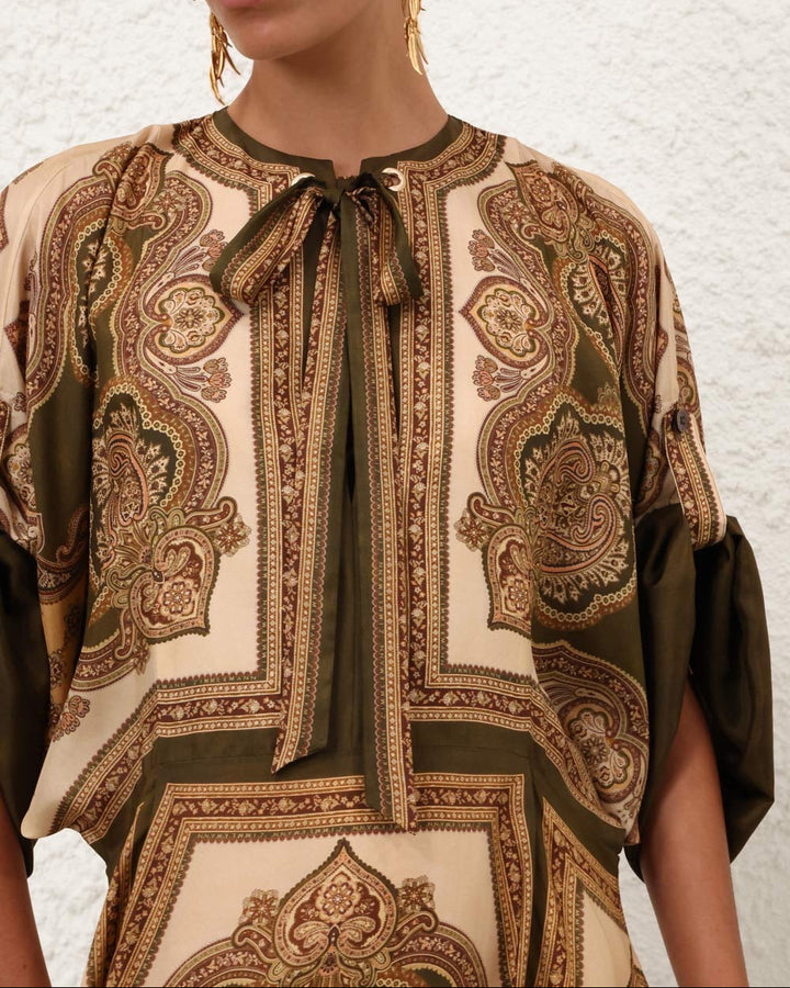 Mahon Tunic Midi Dress | Olive Paisley