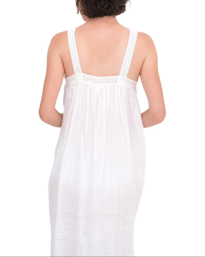 Linen Gathered Slip With Cotton Lace | White
