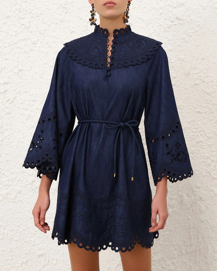 Mahon Broderie Denim Mini | Ink