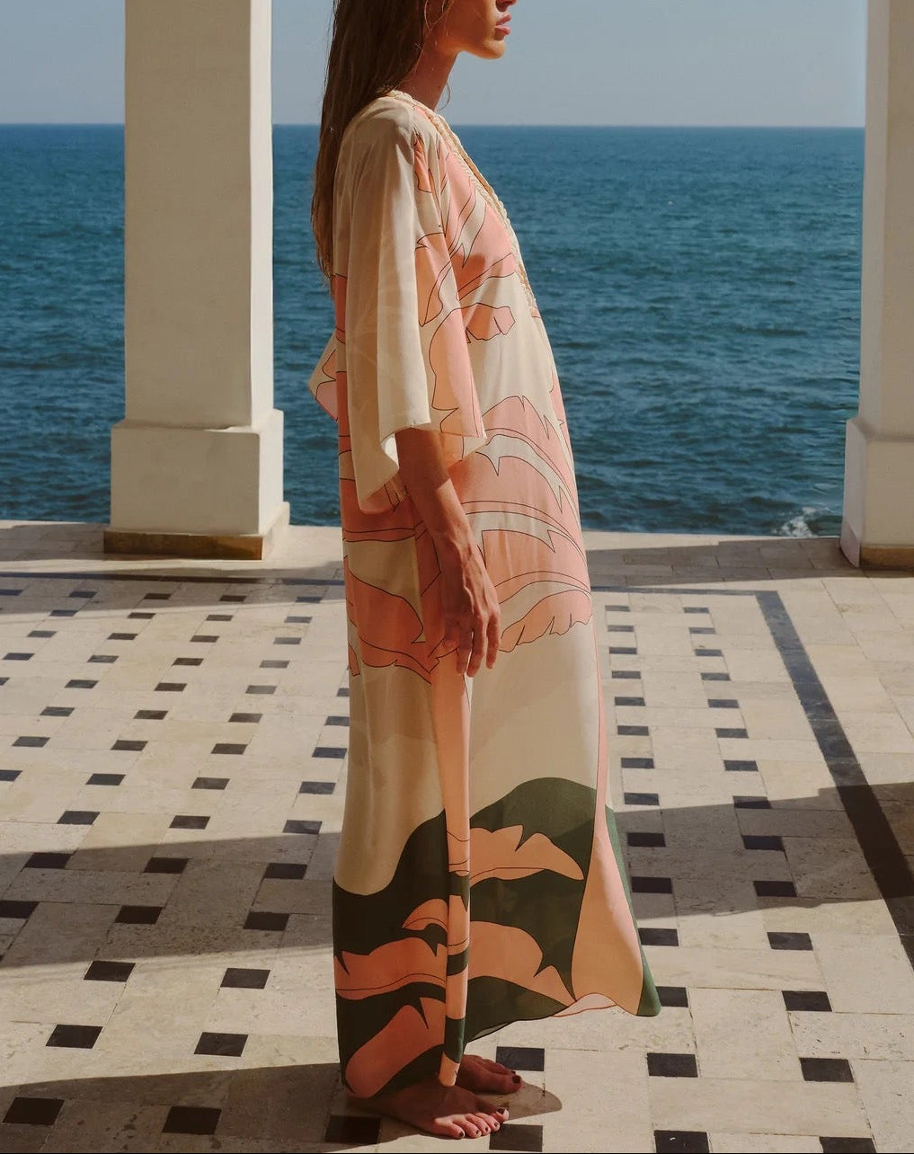 Andina Hand Embroidered Crepe Tunic | Peach Palms