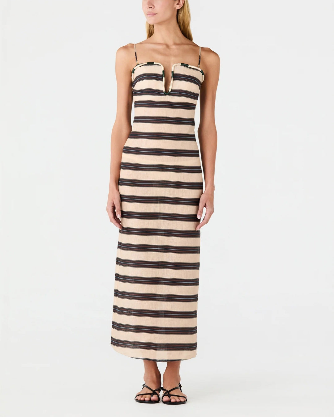 Antonia Linen Midi Dress | Navy Stripes