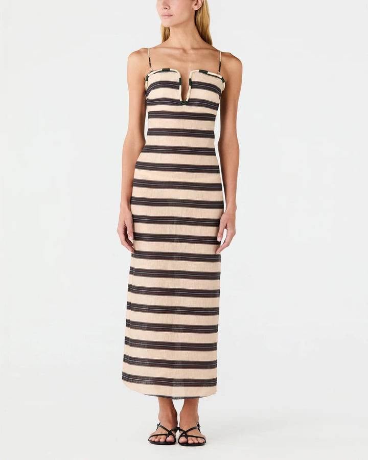 Antonia Linen Midi Dress | Navy Stripes
