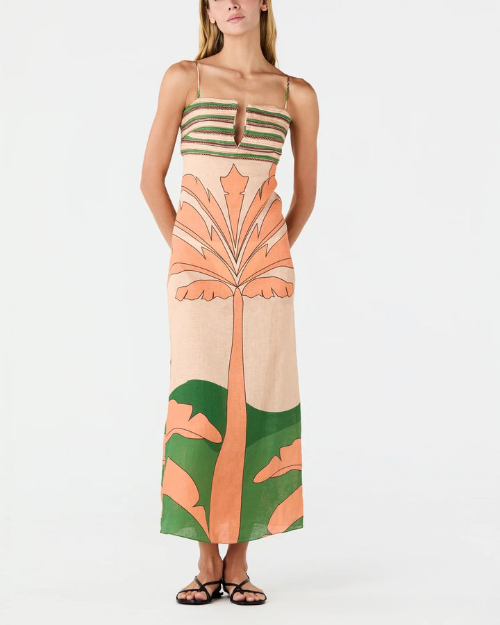 Antigua Linen Midi Dress | Peach Palms