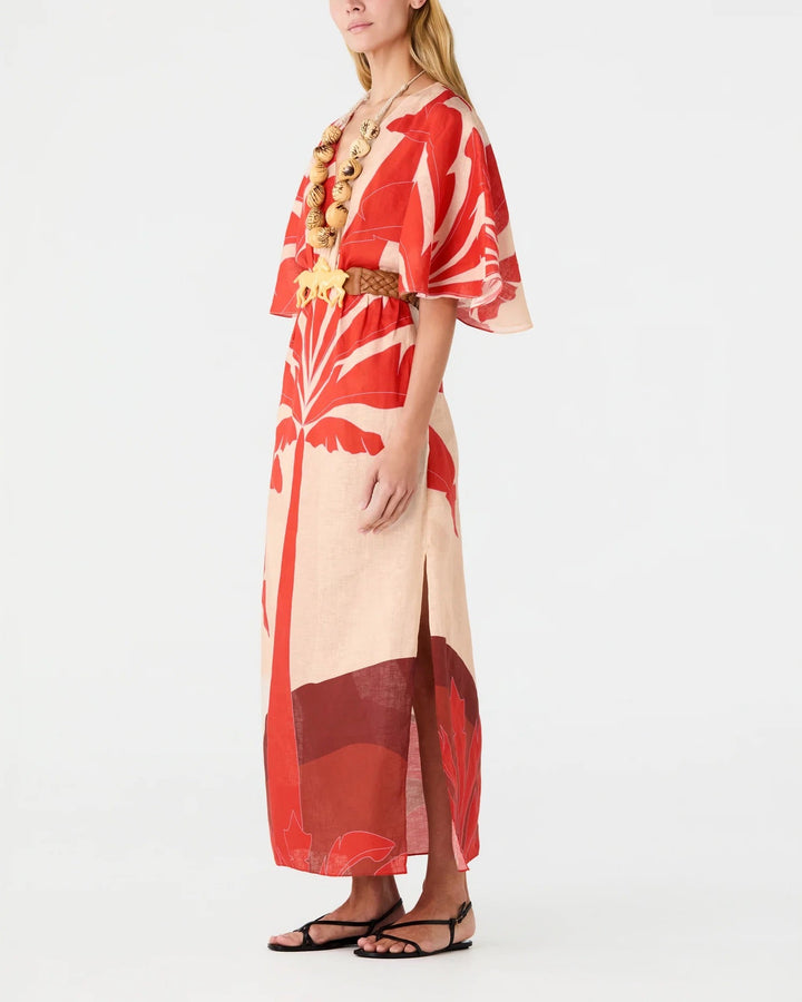 Topacio Linen Midi Tunic Dress | Orange Palms