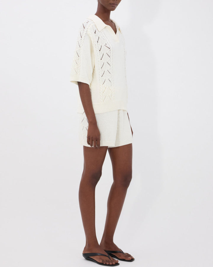 Kina Crochet Polo Sweater | Ivory