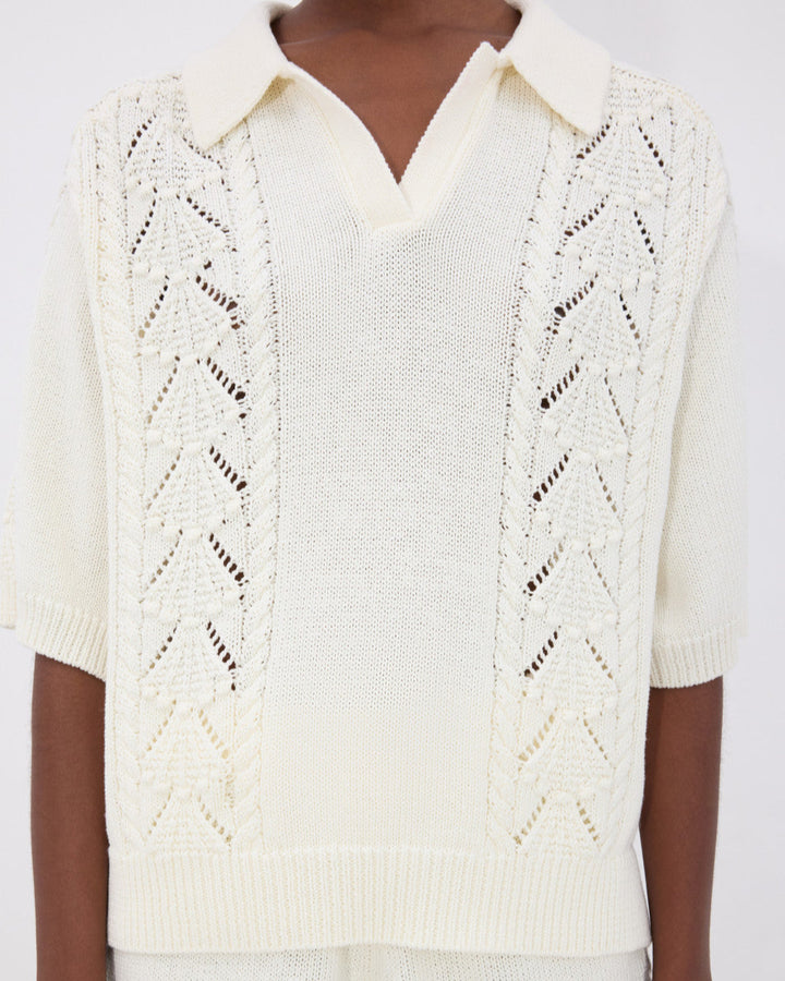 Kina Crochet Polo Sweater | Ivory