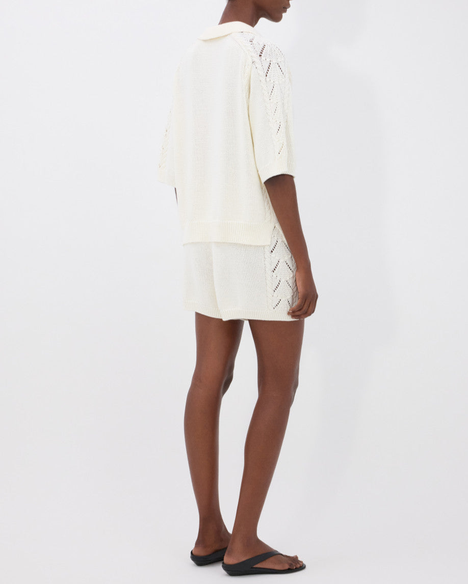 Kina Crochet Polo Sweater | Ivory