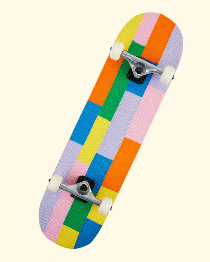 Color Blocked Knitted Covered Skateboard | Multi