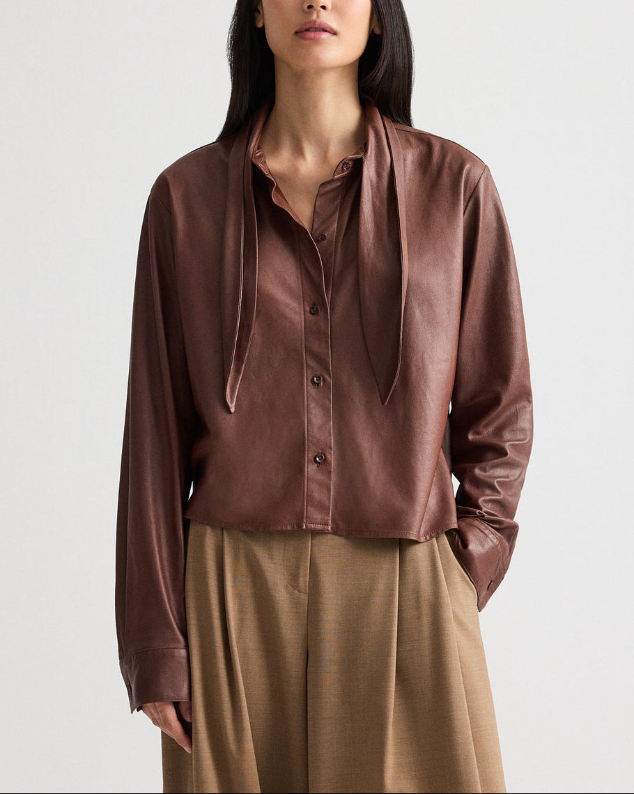 Shirt With Tie Insert | Cigar Leather
