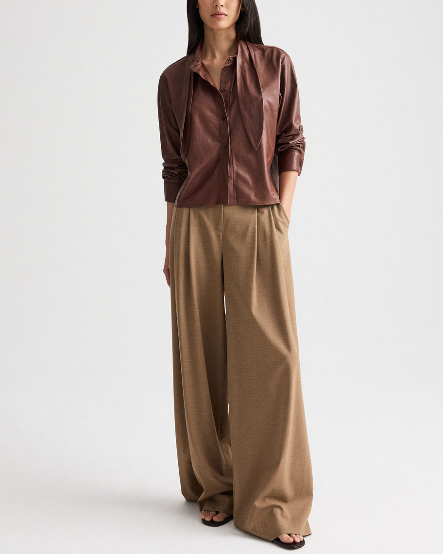 Shirt With Tie Insert | Cigar Leather