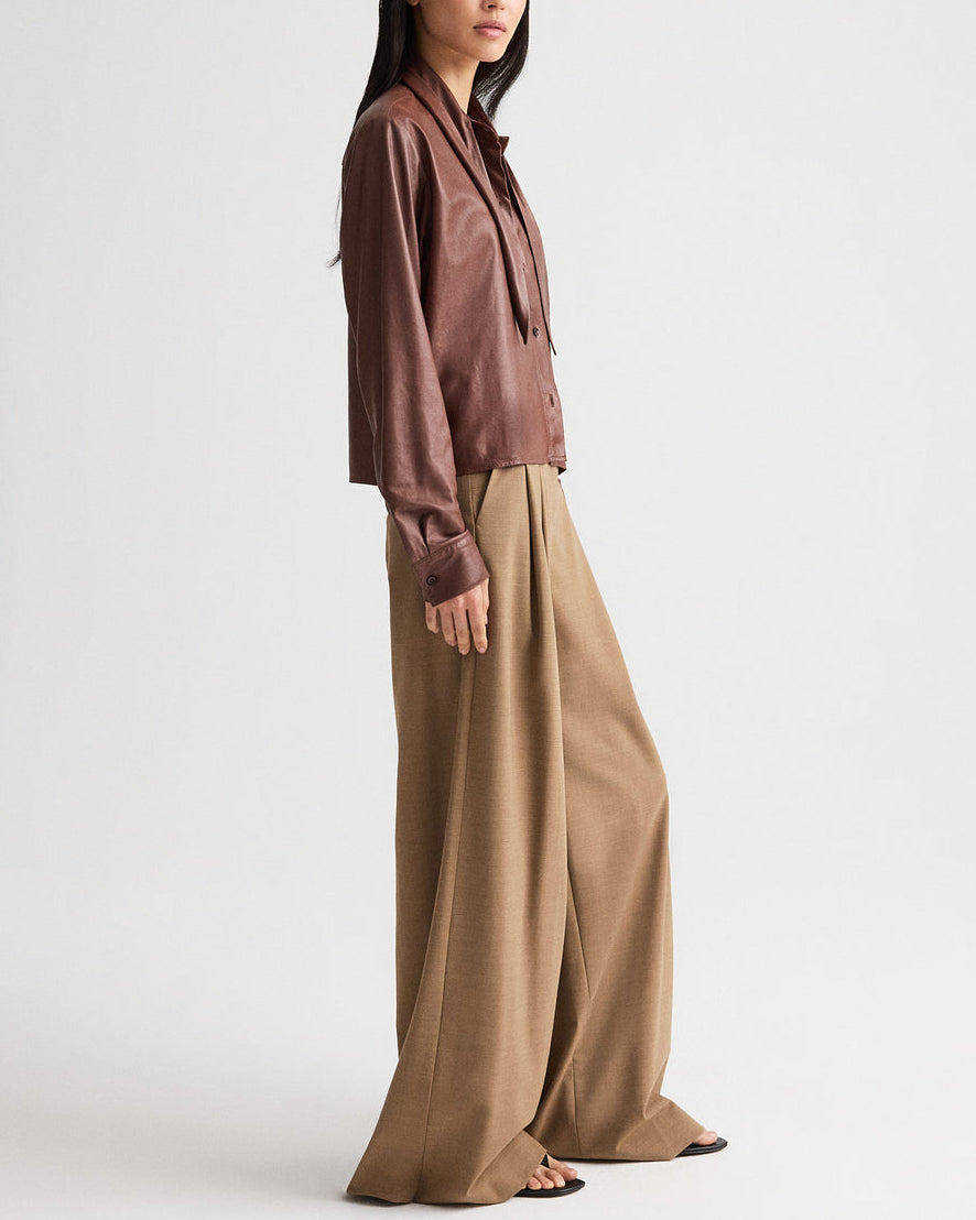 Shirt With Tie Insert | Cigar Leather