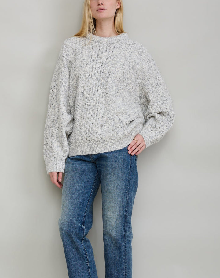 Oversized Cropped Aran Sweater | Light Heather Grey