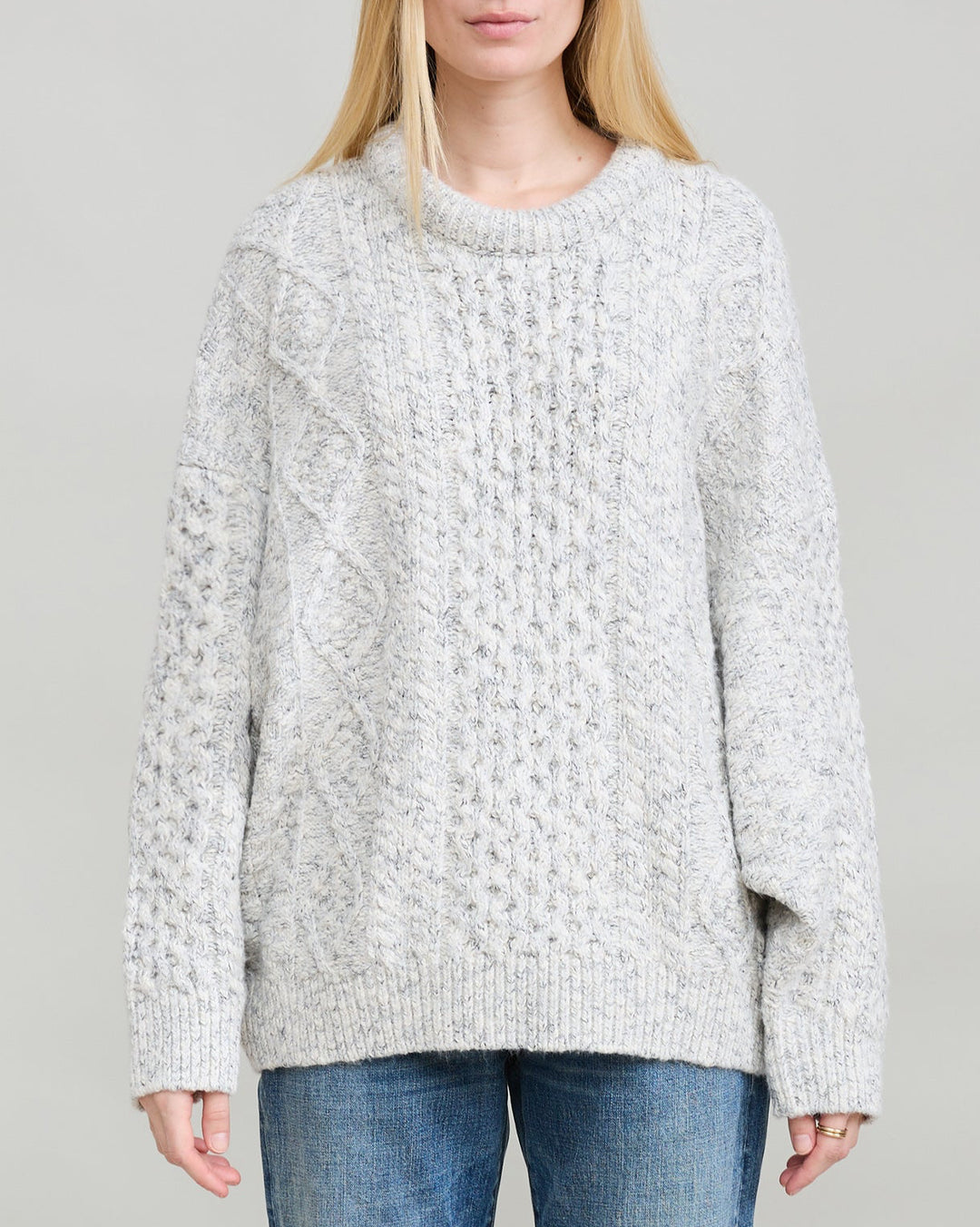 Oversized Cropped Aran Sweater | Light Heather Grey