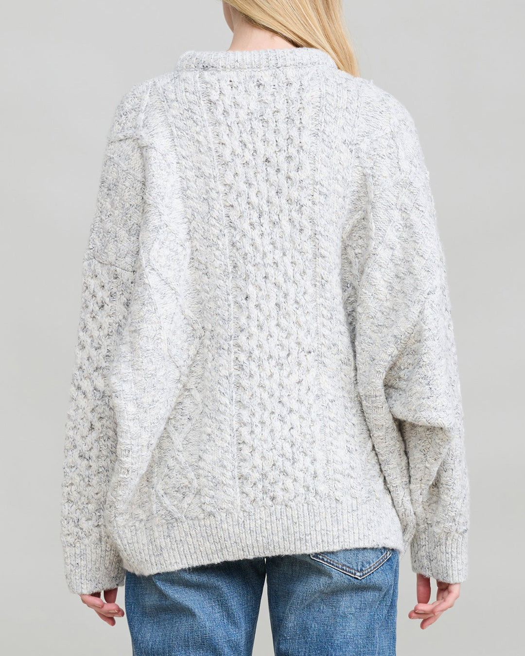Oversized Cropped Aran Sweater | Light Heather Grey