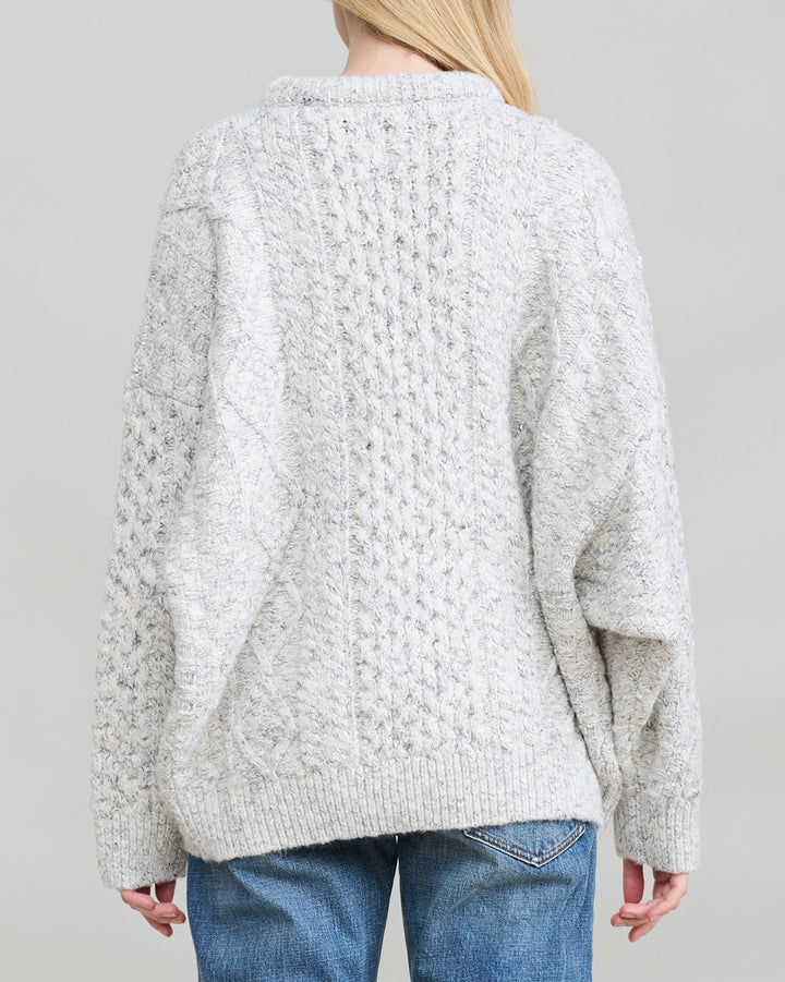 Oversized Cropped Aran Sweater | Light Heather Grey