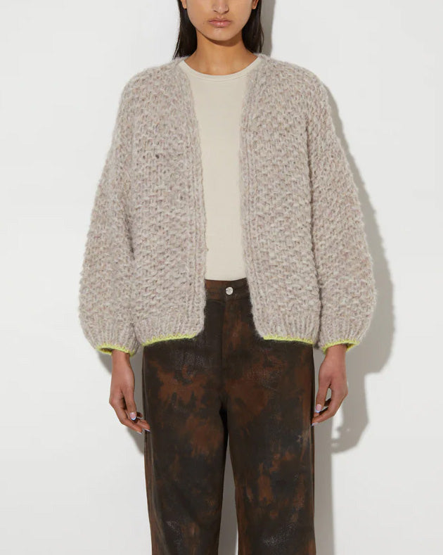 Fleecy Alpaca Pearl Bomber Cardigan | Soft Melange