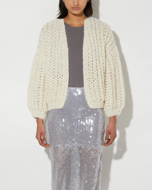 Cashmere Chunky Bomber Cardigan | Creme