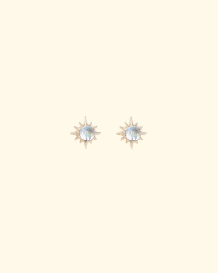 Moonstone Sun Earrings | 14k Yellow Gold