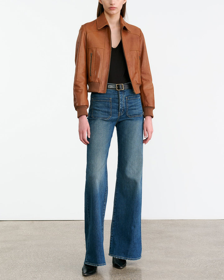 Sue Leather Bomber Jacket | Cognac