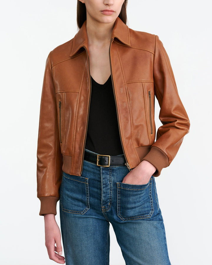 Sue Leather Bomber Jacket | Cognac