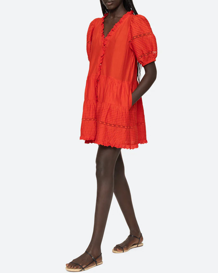 Antonina Cotton Puff Sleeve Dress | Red