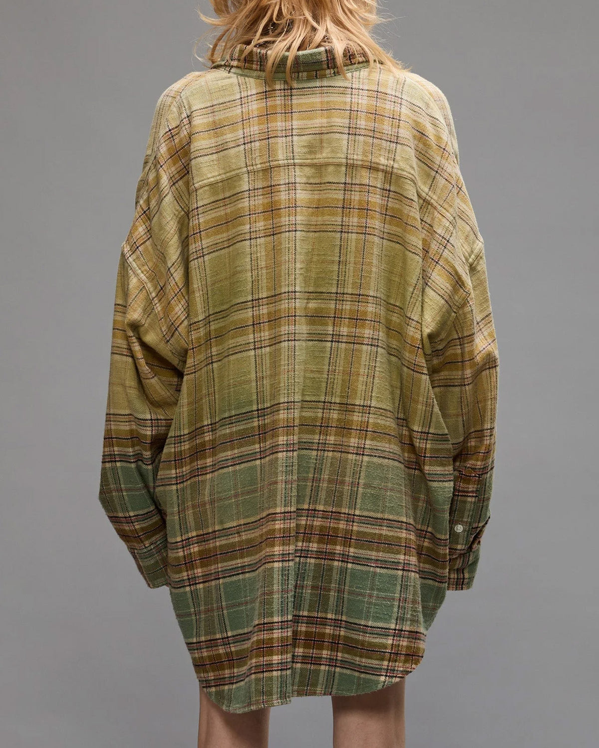 Drop Neck Workshirt | Gradient Bleach Green Plaid