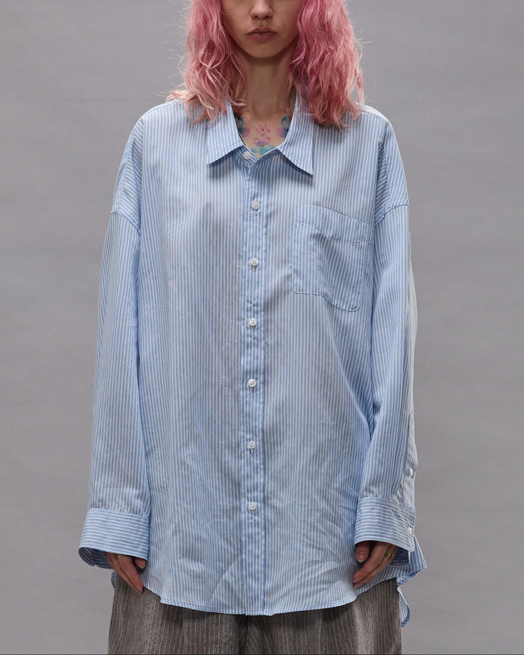 Drop Neck Shirt | Light Blue Multi Stripe