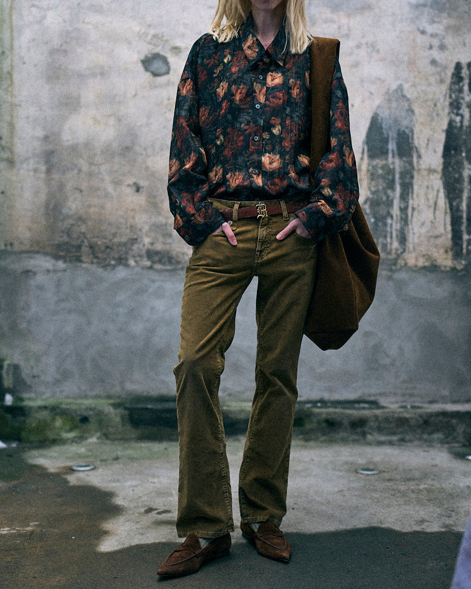 Drop Neck Shirt | Red Black Large Floral