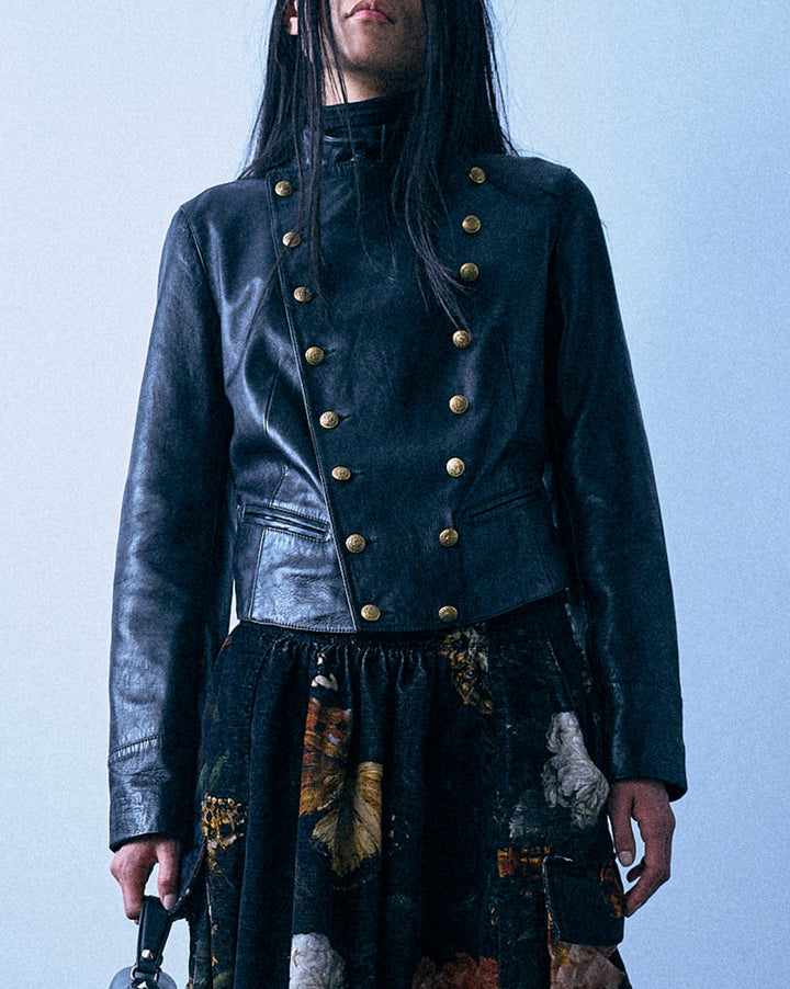 Shrunken Leather Peacoat | Black