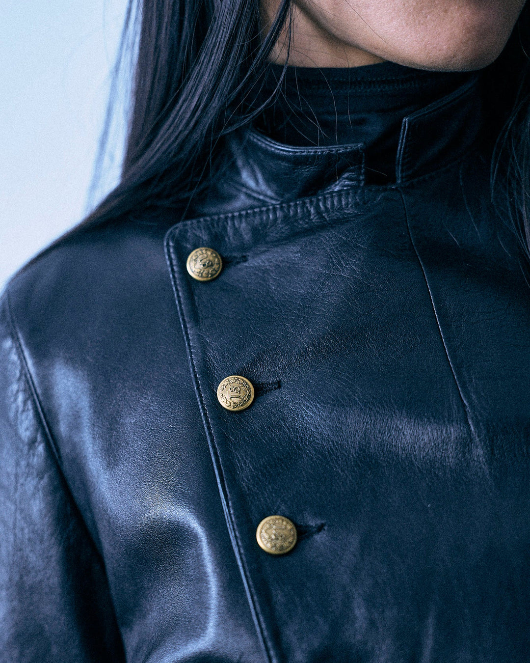 Shrunken Leather Peacoat | Black