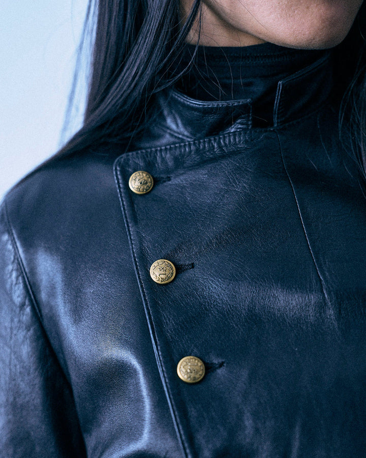 Shrunken Leather Peacoat | Black