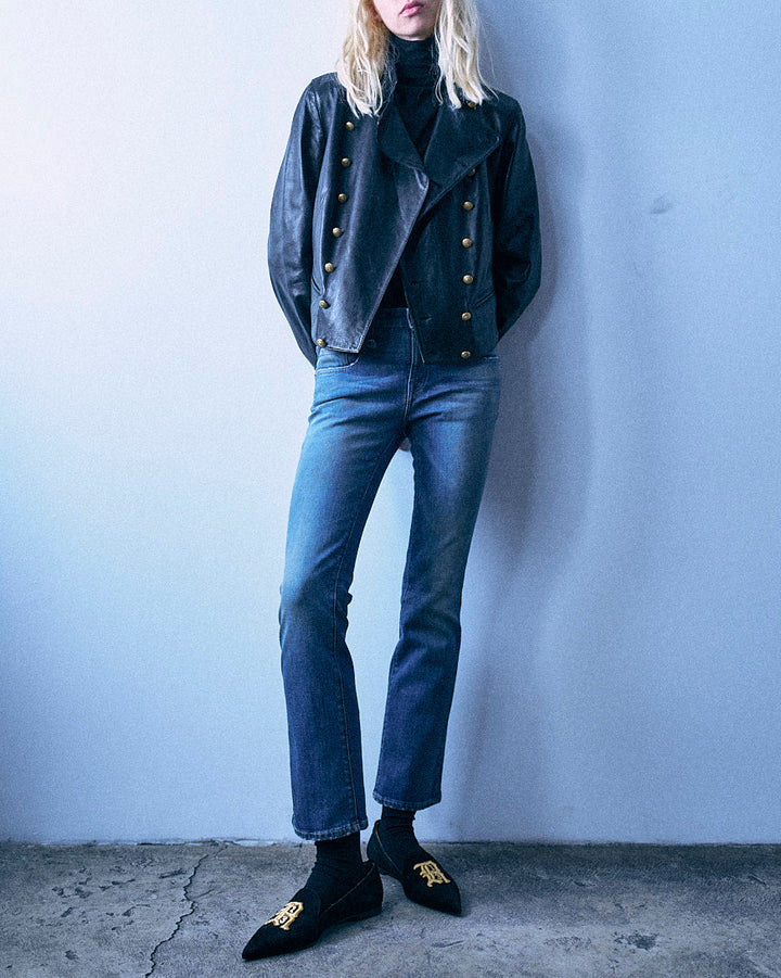 Shrunken Leather Peacoat | Black