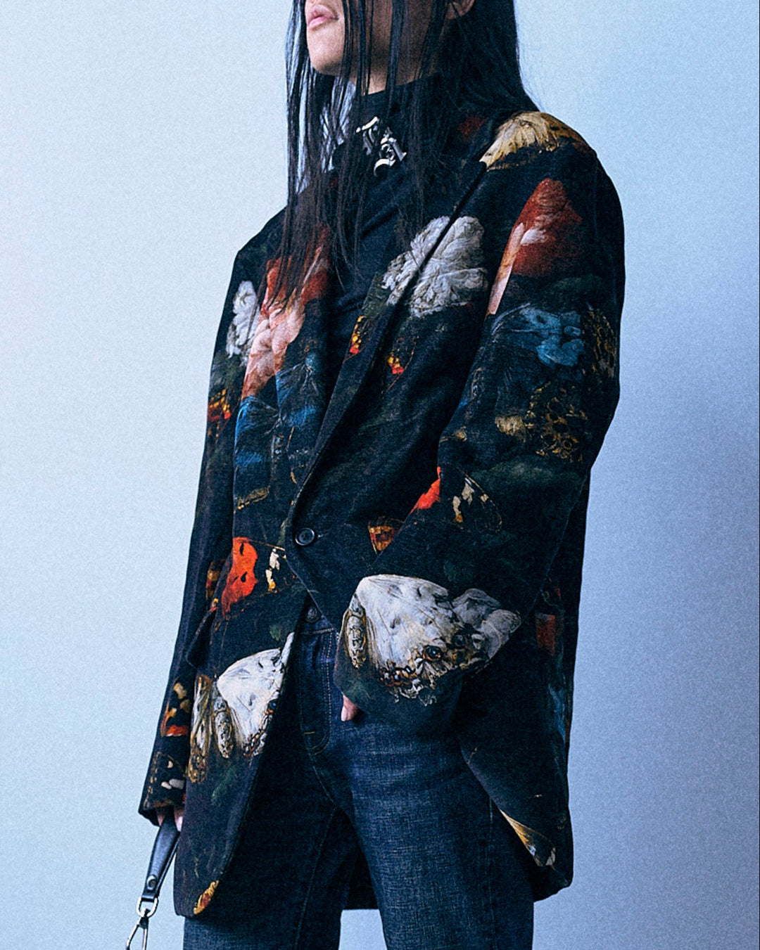Oversized Ragged Blazer | Floral Velvet Butterfly