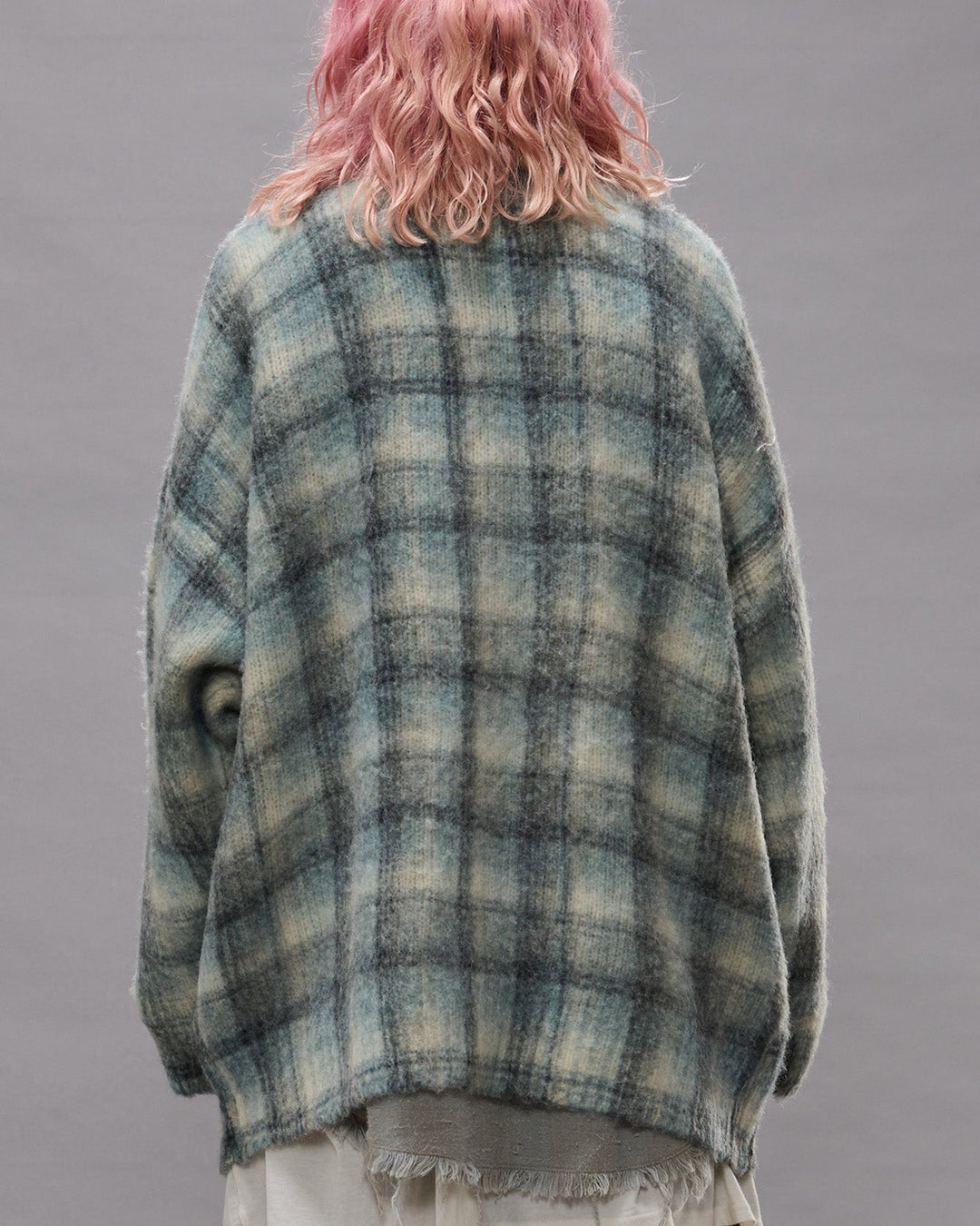 Printed Oversized Cardigan | Blue Plaid