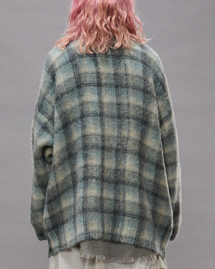 Printed Oversized Cardigan | Blue Plaid