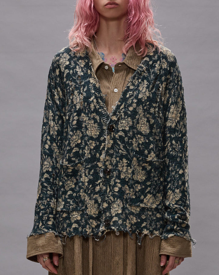 Printed Boy Cardigan | Dark Blue Floral