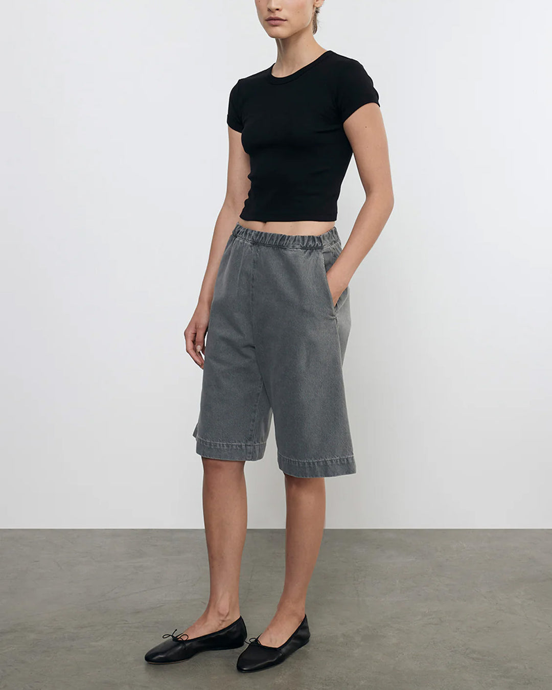 Supima Baby Rib Cropped Tee | Black