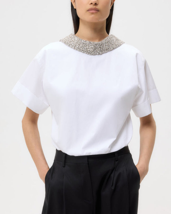 Forever And Always Reversible Shirt W/ Crystal Collar | White