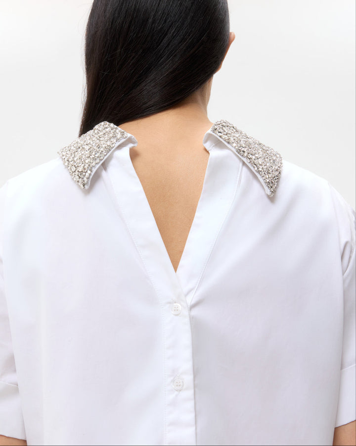 Forever And Always Reversible Shirt W/ Crystal Collar | White