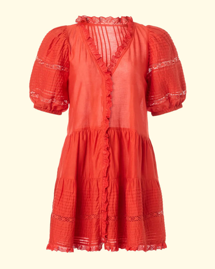 Antonina Cotton Puff Sleeve Dress | Red