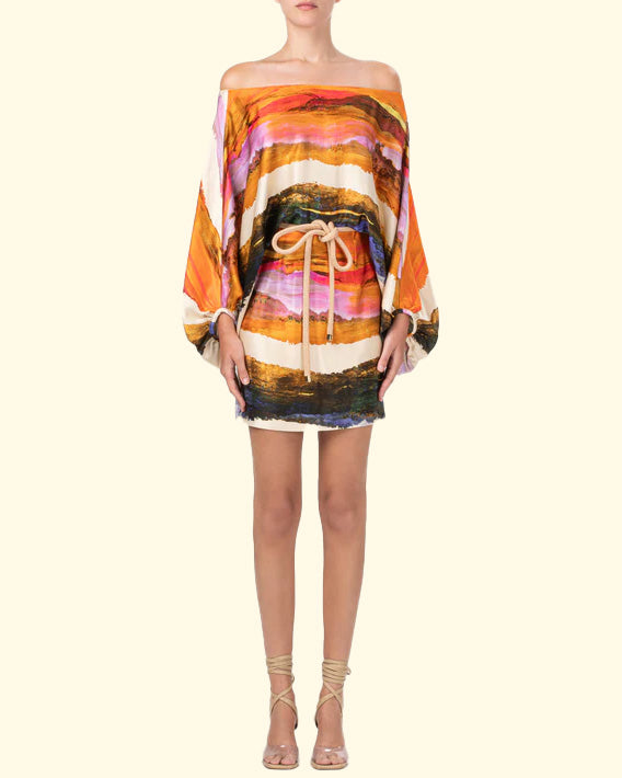 Manon Dress | Orange Orchid Abstract